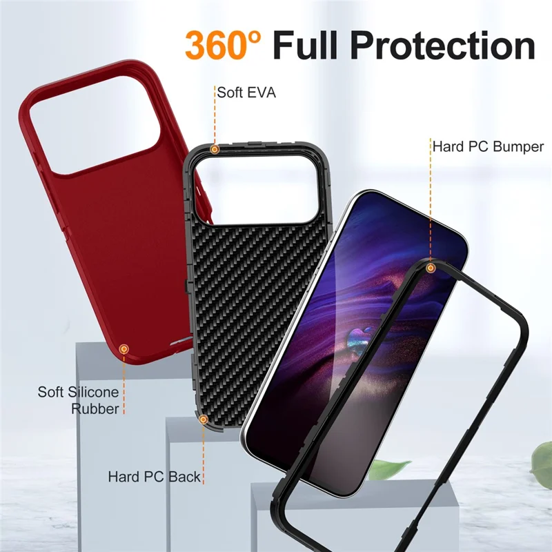 For iPhone 17 Pro Case PC + Silicone + EVA 3 in 1 Shockproof Phone Cover - Red + Black