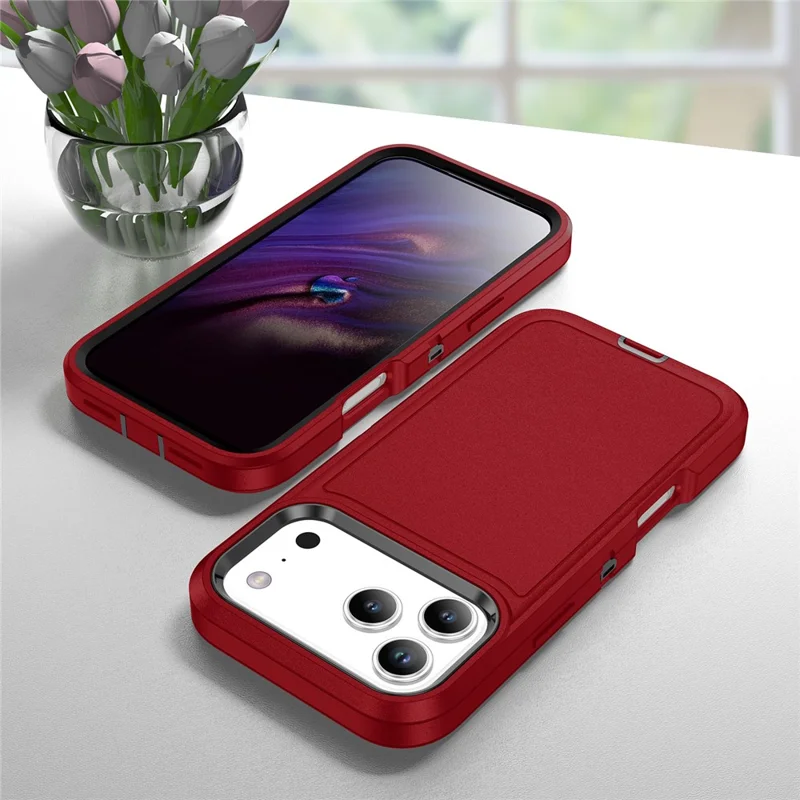 For iPhone 17 Pro Case PC + Silicone + EVA 3 in 1 Shockproof Phone Cover - Red + Black
