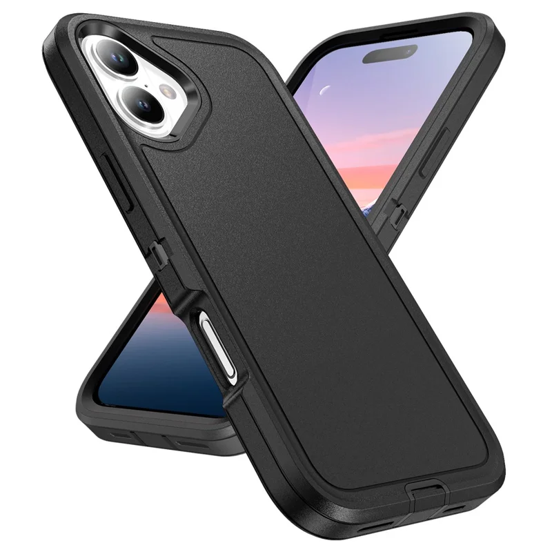 For iPhone 17 Case PC + Silicone + EVA 3 in 1 Shockproof Phone Cover - Black + Black