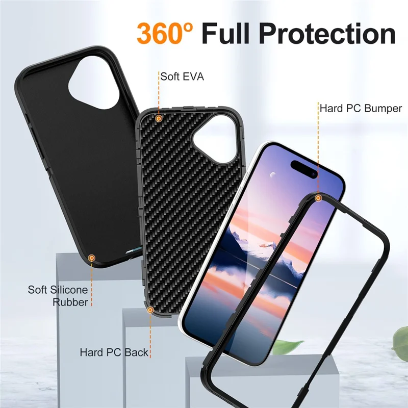 For iPhone 17 Case PC + Silicone + EVA 3 in 1 Shockproof Phone Cover - Black + Black