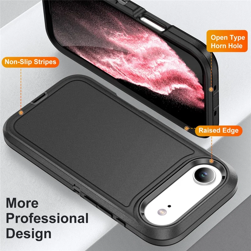 For iPhone 17 Air Case PC + Silicone + EVA 3 in 1 Shockproof Phone Cover - Black + Black