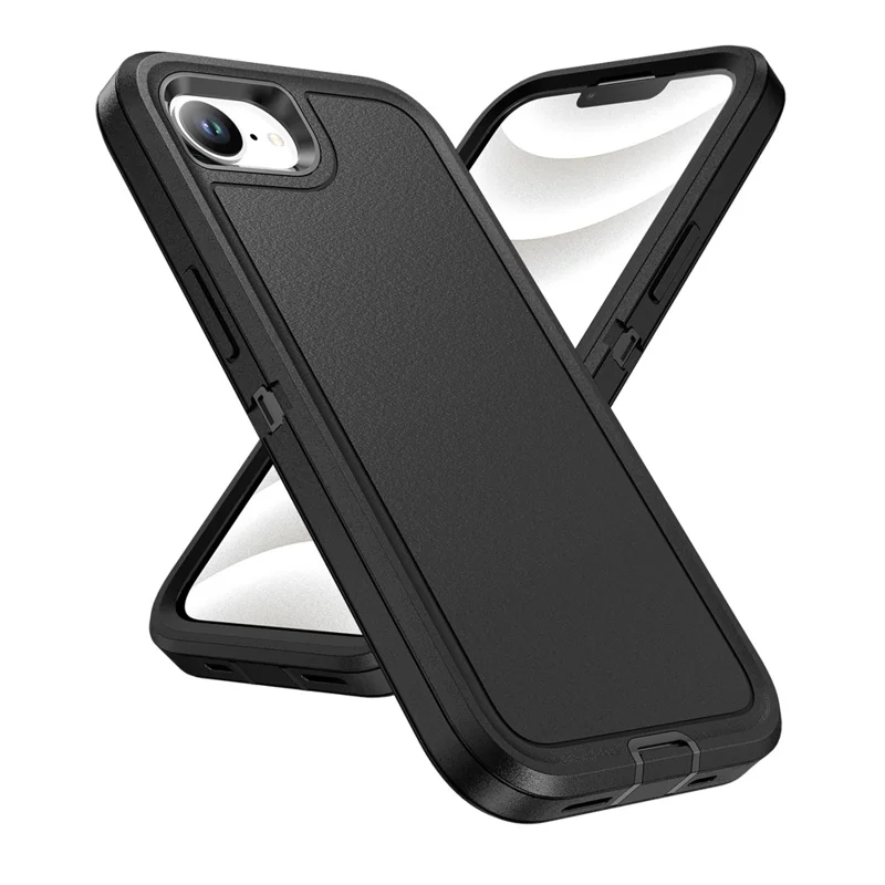 Étui pour iPhone 16e PC + Silicone + EVA 3 en 1 Antichoc - Noir + Noir