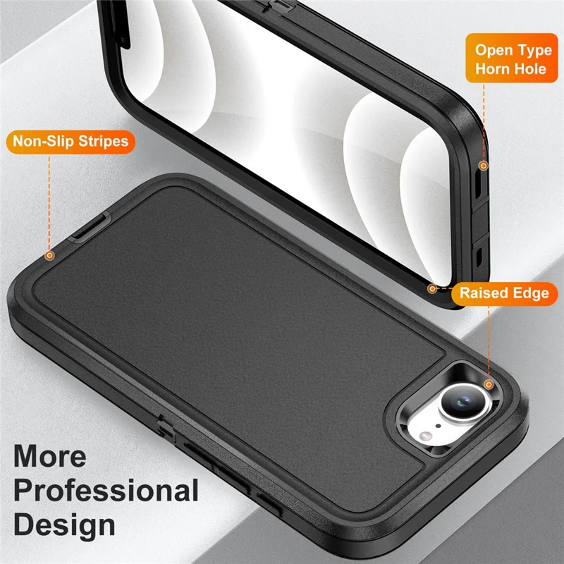 Étui pour iPhone 16e PC + Silicone + EVA 3 en 1 Antichoc - Noir + Noir