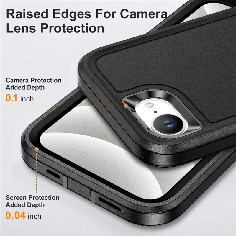 Étui pour iPhone 16e PC + Silicone + EVA 3 en 1 Antichoc - Noir + Noir