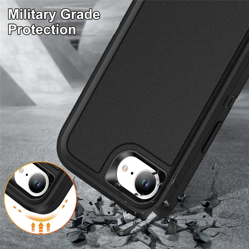 Étui pour iPhone 16e PC + Silicone + EVA 3 en 1 Antichoc - Noir + Noir