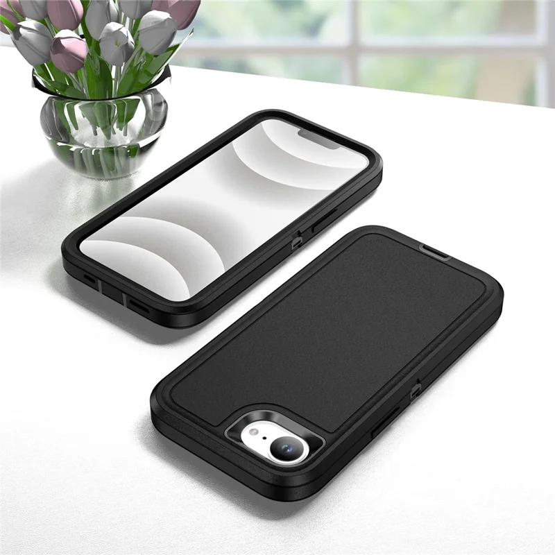 Étui pour iPhone 16e PC + Silicone + EVA 3 en 1 Antichoc - Noir + Noir