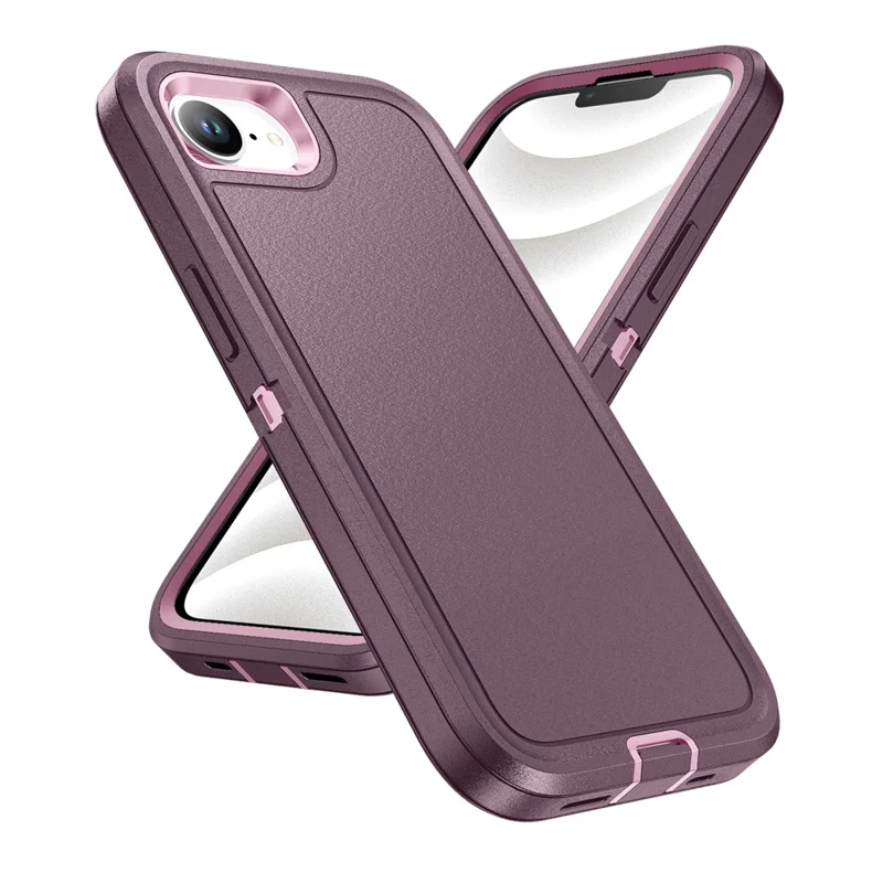 For iPhone 17e / 16e Case PC + Silicone + EVA 3 in 1 Shockproof Phone Cover - Purple + Pink
