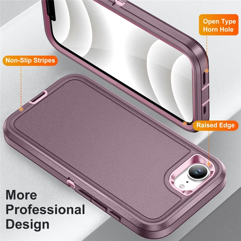 For iPhone 17e / 16e Case PC + Silicone + EVA 3 in 1 Shockproof Phone Cover - Purple + Pink