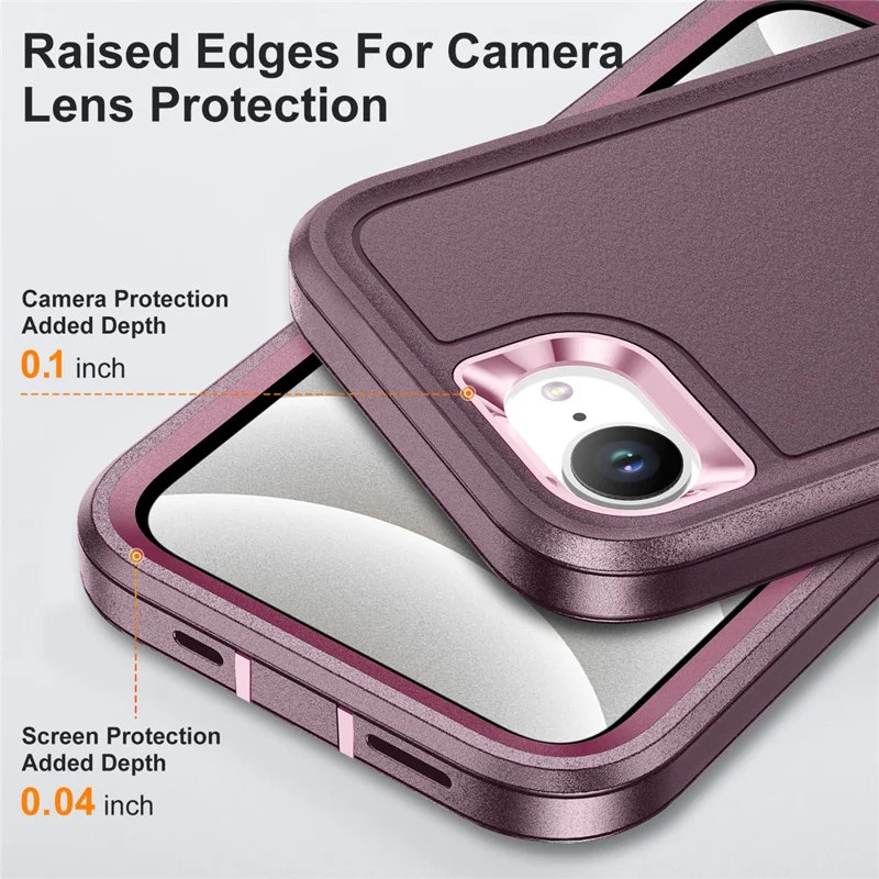 For iPhone 17e / 16e Case PC + Silicone + EVA 3 in 1 Shockproof Phone Cover - Purple + Pink