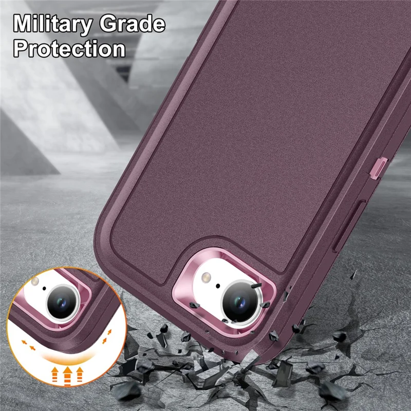 For iPhone 17e / 16e Case PC + Silicone + EVA 3 in 1 Shockproof Phone Cover - Purple + Pink