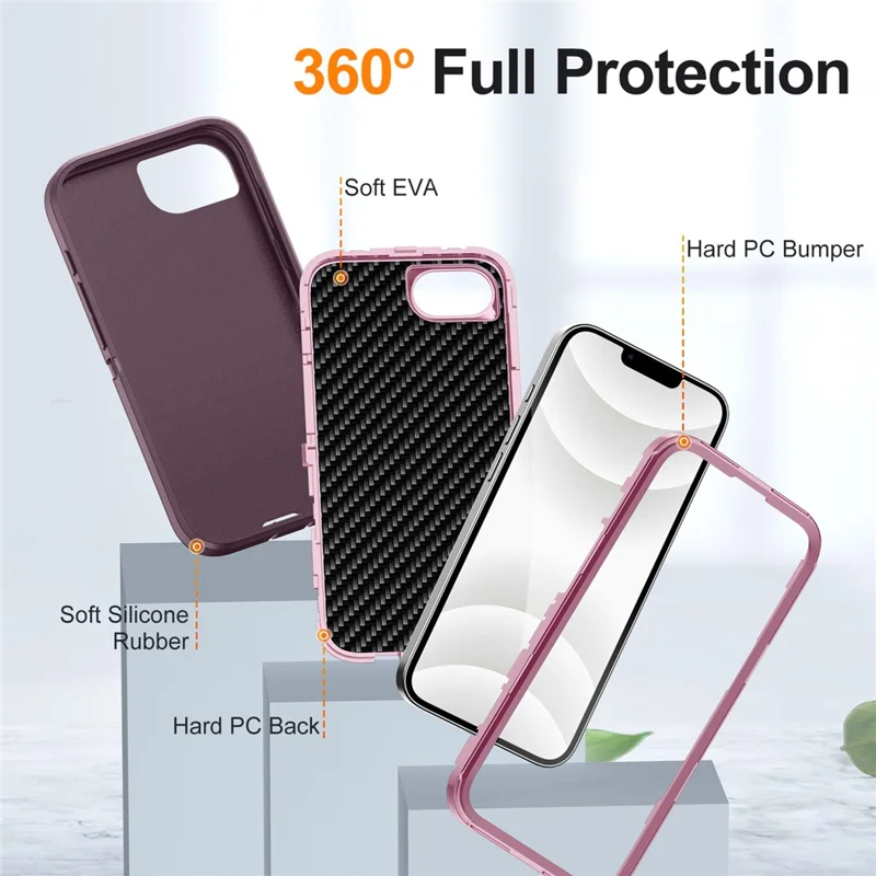 For iPhone 17e / 16e Case PC + Silicone + EVA 3 in 1 Shockproof Phone Cover - Purple + Pink