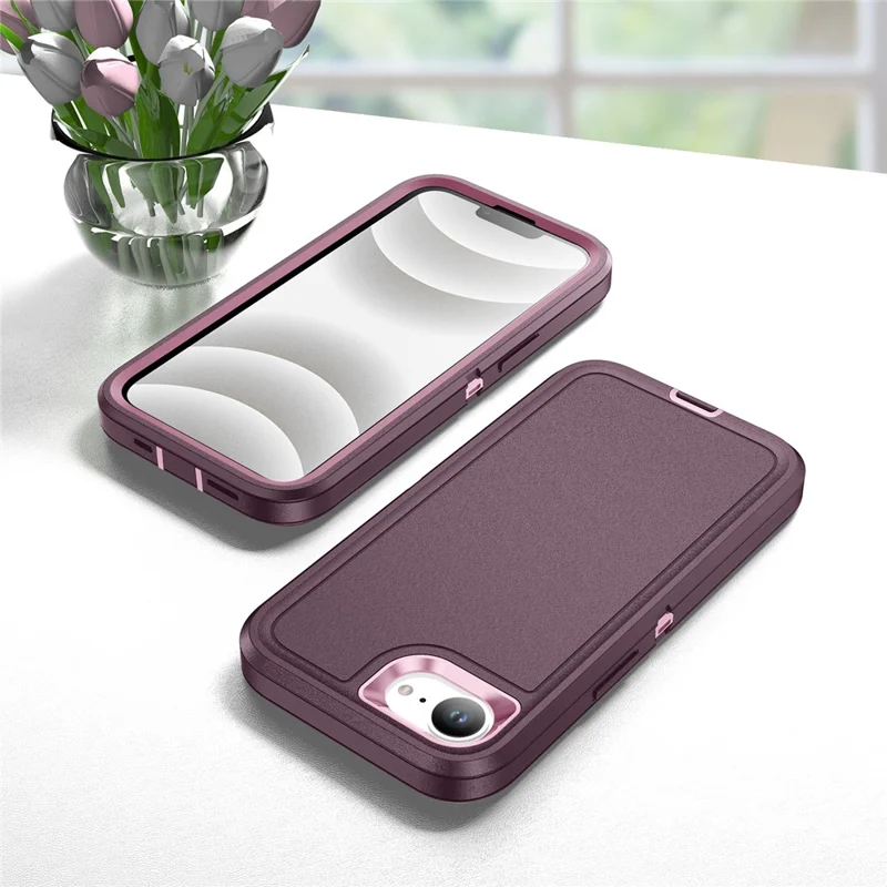 For iPhone 17e / 16e Case PC + Silicone + EVA 3 in 1 Shockproof Phone Cover - Purple + Pink