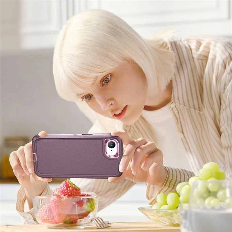 For iPhone 17e / 16e Case PC + Silicone + EVA 3 in 1 Shockproof Phone Cover - Purple + Pink