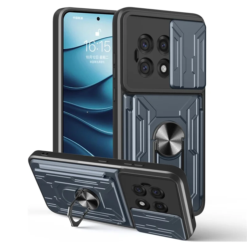 Чехол для OnePlus 13R 5G с подставкой PC + TPU с выдвижной защитой камеры - Титановый серый