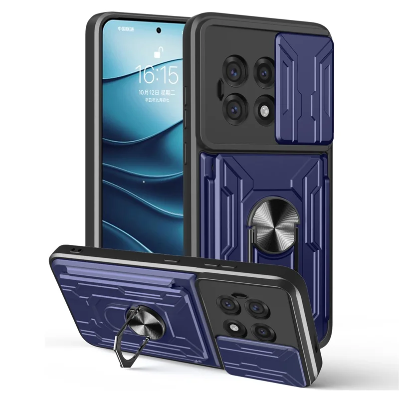 Étui OnePlus 13R 5G PC + TPU avec Support et Glissière de Caméra - Bleu Saphir