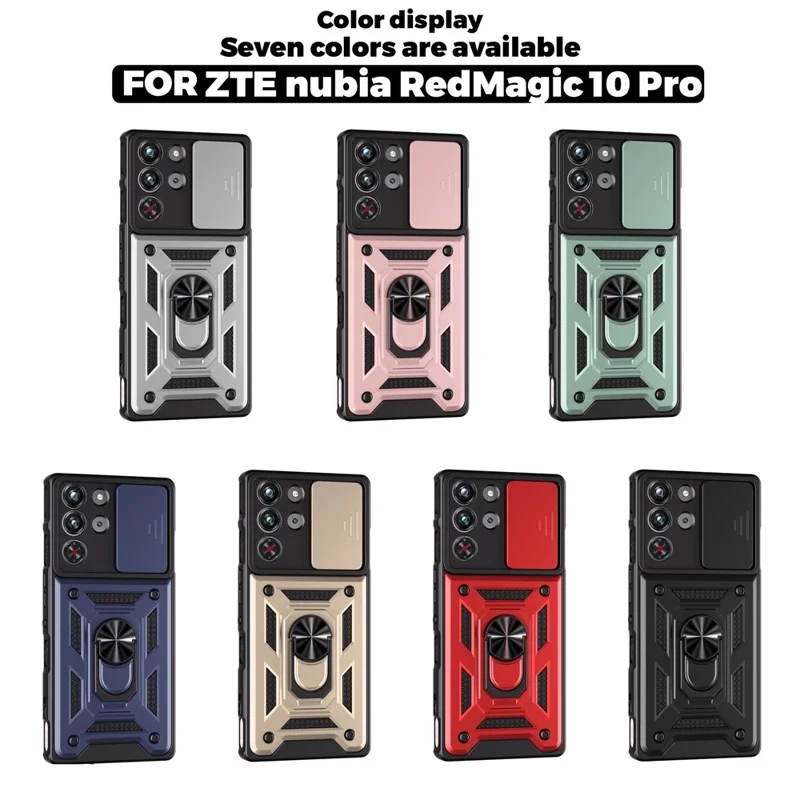 For ZTE nubia RedMagic 10 Pro 5G Case with Slide Camera Lid PC + TPU Kickstand Phone Cover - Silver