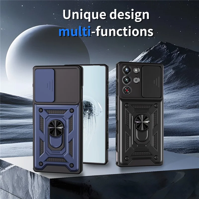 For ZTE nubia RedMagic 10 Pro 5G Case with Slide Camera Lid PC + TPU Kickstand Phone Cover - Silver