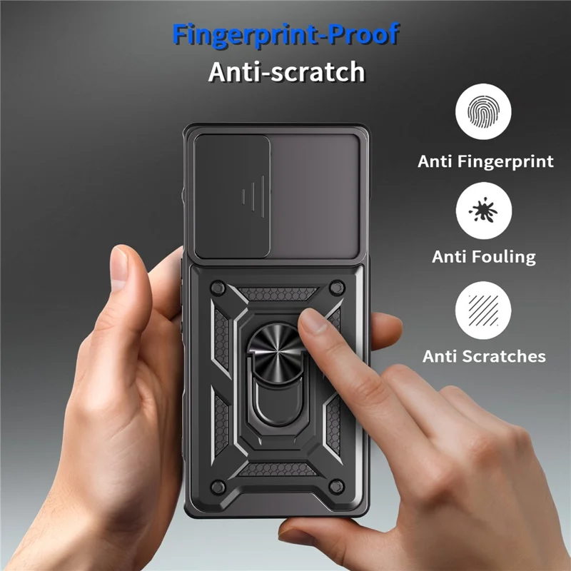For ZTE nubia RedMagic 10 Pro 5G Case with Slide Camera Lid PC + TPU Kickstand Phone Cover - Silver