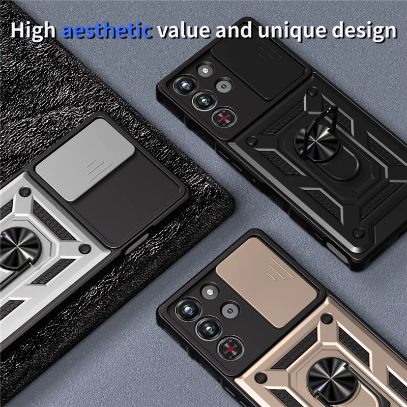 For ZTE nubia RedMagic 10 Pro 5G Case with Slide Camera Lid PC + TPU Kickstand Phone Cover - Silver