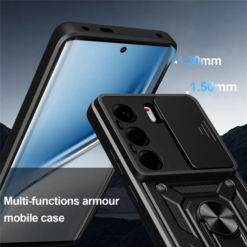 For TECNO Camon 40 Pro 4G Case with Slide Camera Lid PC + TPU Kickstand Phone Cover - Black