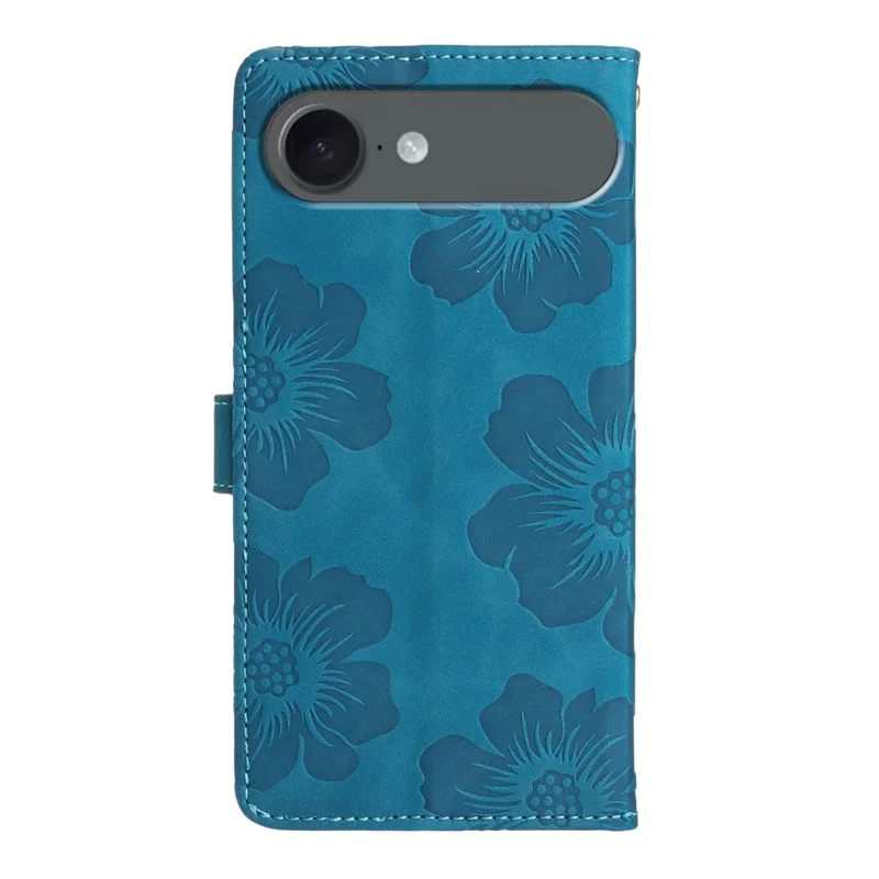 Für iPhone 17 Air Hülle mit Blumendesign Leder Geldbörse Handyhülle mit Handschlaufe - Blau