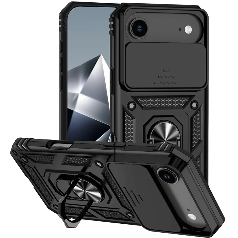 Pour iPhone 17 Étui Air en PC + TPU avec Protection d'Objectif et Béquille - Noir
