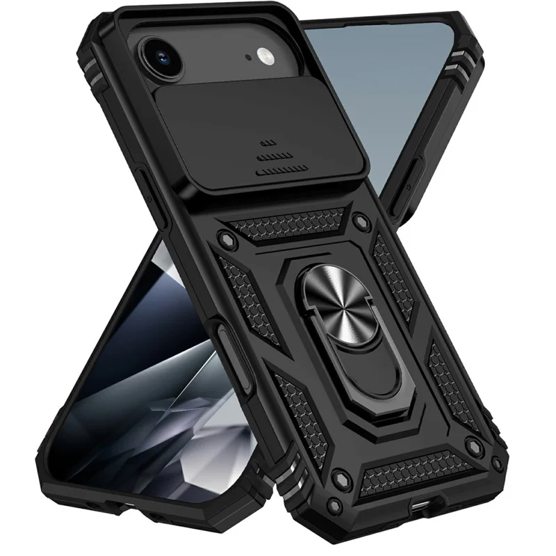 Pour iPhone 17 Étui Air en PC + TPU avec Protection d'Objectif et Béquille - Noir