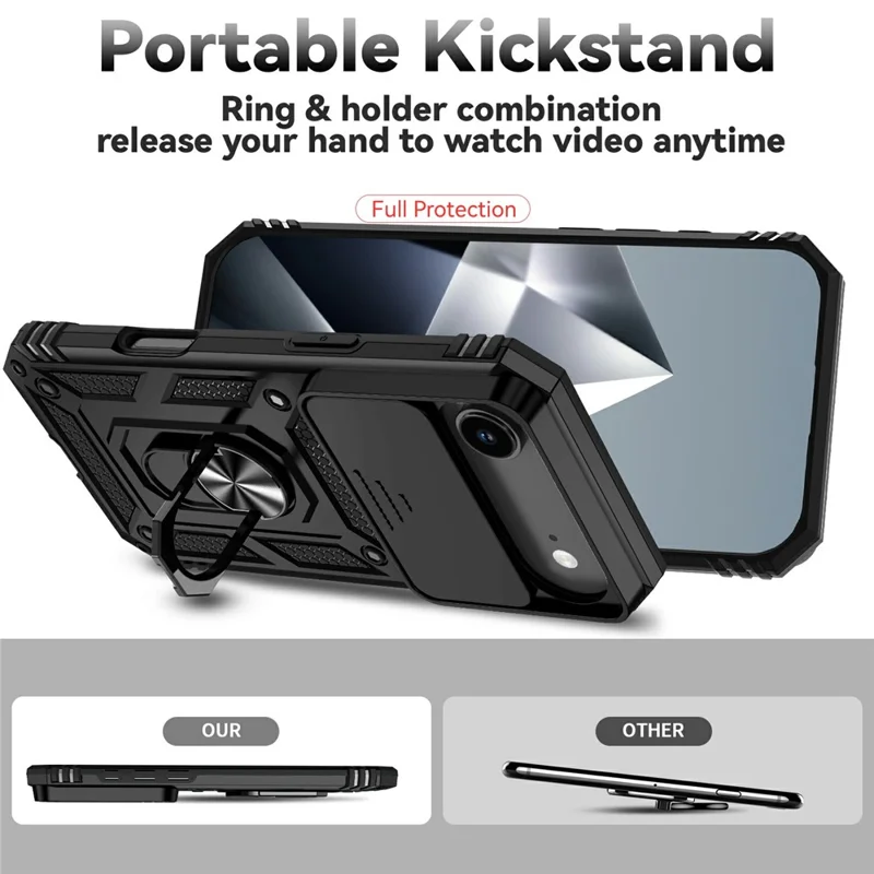 Pour iPhone 17 Étui Air en PC + TPU avec Protection d'Objectif et Béquille - Noir