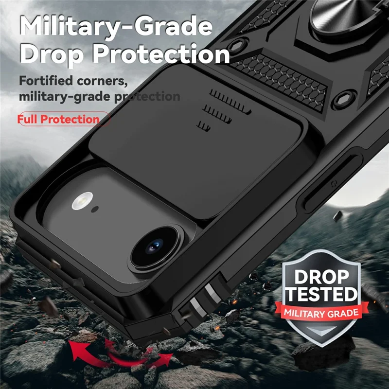 Pour iPhone 17 Étui Air en PC + TPU avec Protection d'Objectif et Béquille - Noir