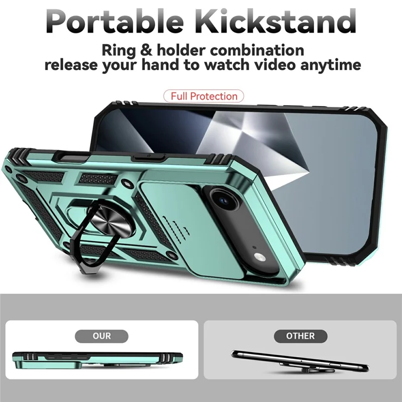 For iPhone Air Case PC + TPU Phone Cover with Lens Protection Kickstand - Blackish Green