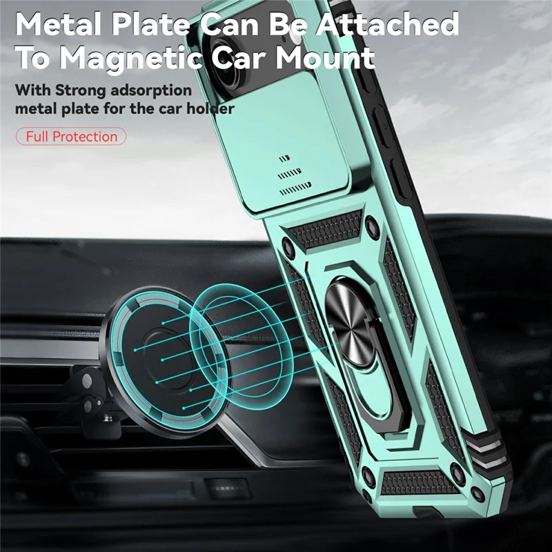 For iPhone Air Case PC + TPU Phone Cover with Lens Protection Kickstand - Blackish Green