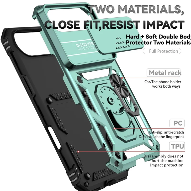 For iPhone Air Case PC + TPU Phone Cover with Lens Protection Kickstand - Blackish Green