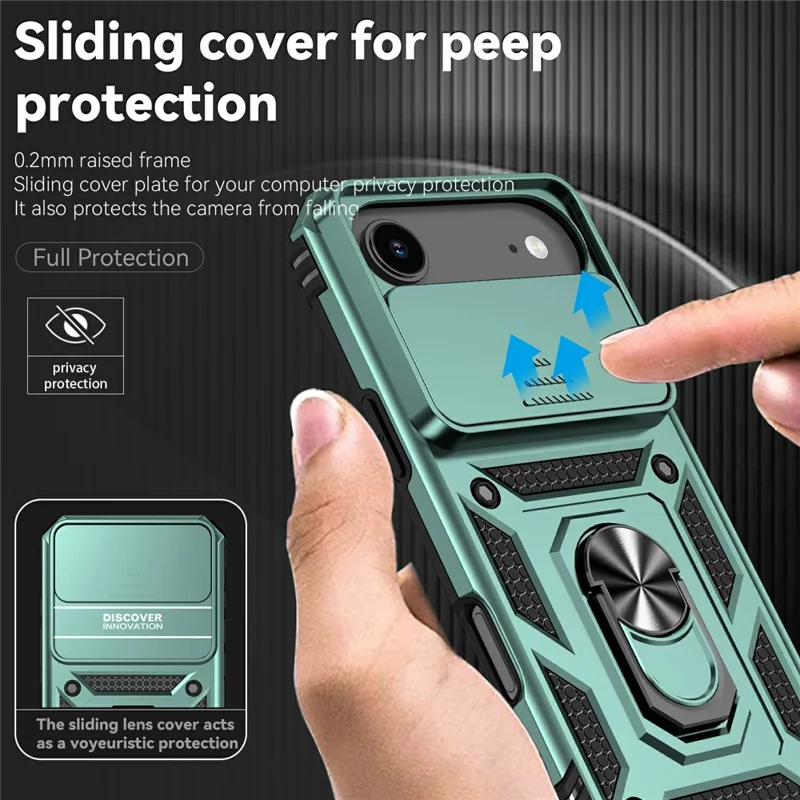 For iPhone Air Case PC + TPU Phone Cover with Lens Protection Kickstand - Blackish Green