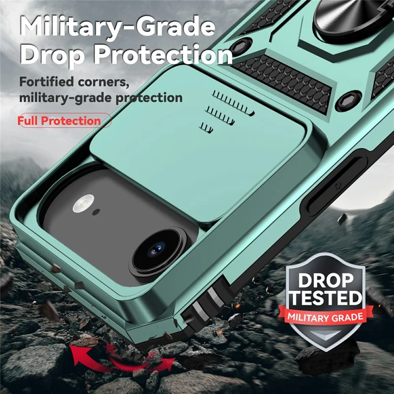 For iPhone Air Case PC + TPU Phone Cover with Lens Protection Kickstand - Blackish Green
