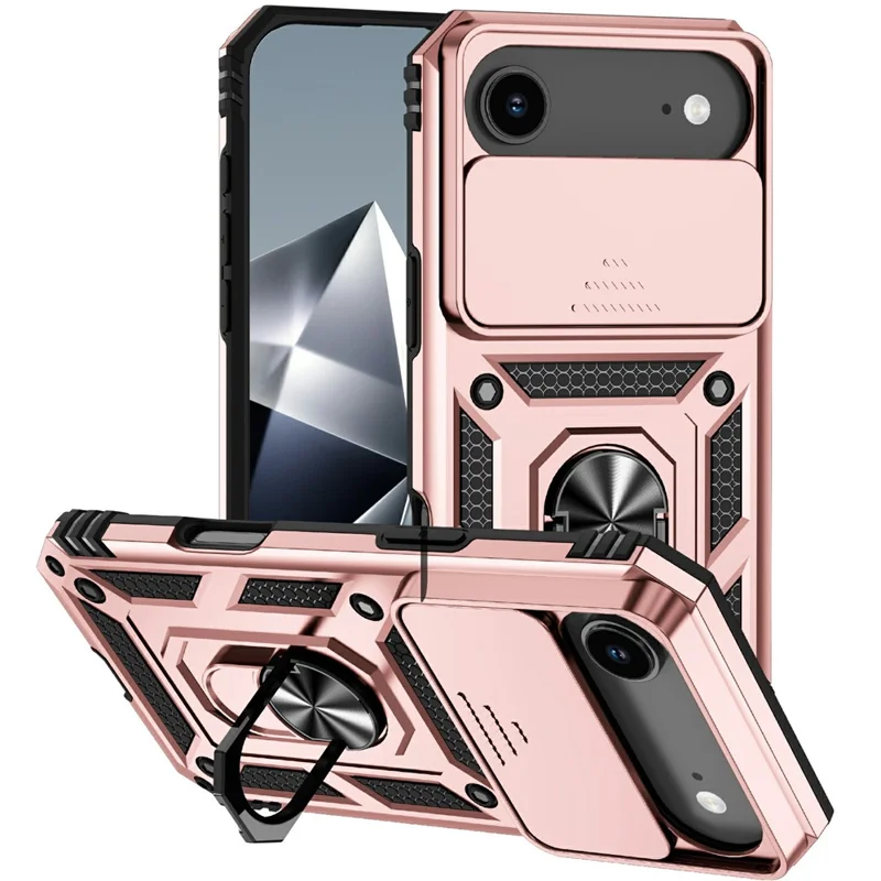 For iPhone Air Case PC + TPU Phone Cover with Lens Protection Kickstand - Rose Gold