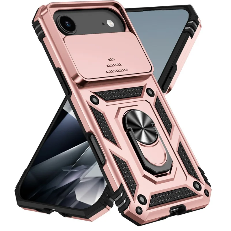 For iPhone Air Case PC + TPU Phone Cover with Lens Protection Kickstand - Rose Gold