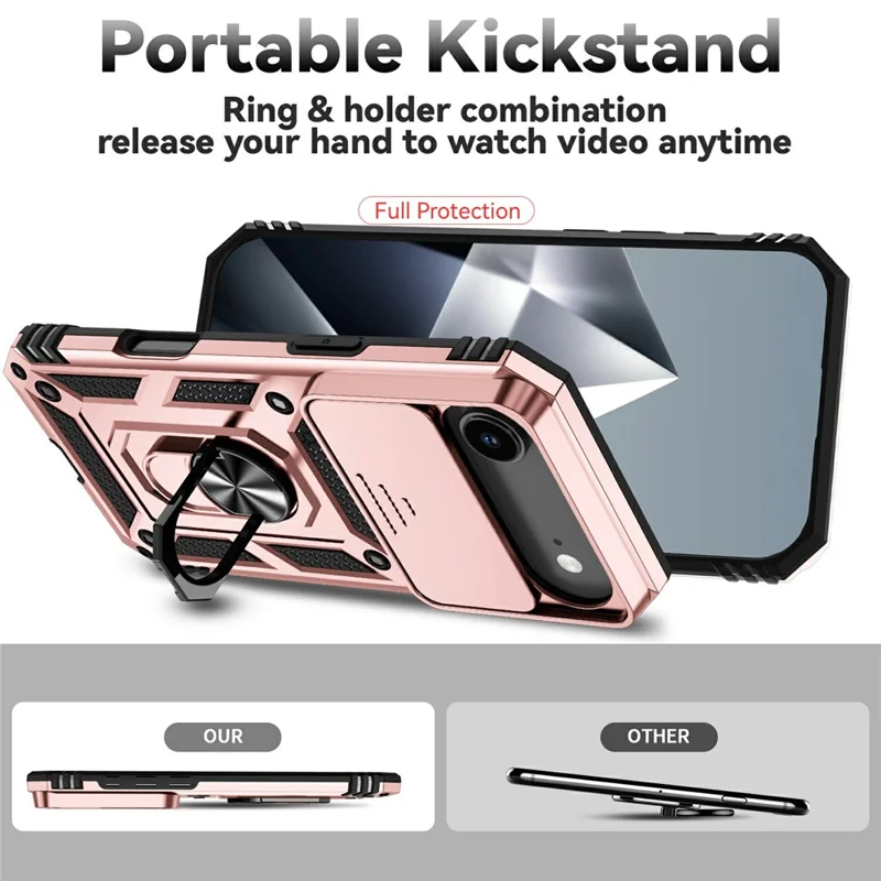 For iPhone Air Case PC + TPU Phone Cover with Lens Protection Kickstand - Rose Gold