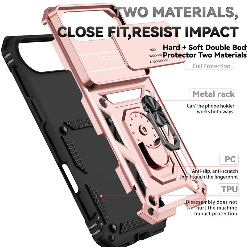 For iPhone Air Case PC + TPU Phone Cover with Lens Protection Kickstand - Rose Gold