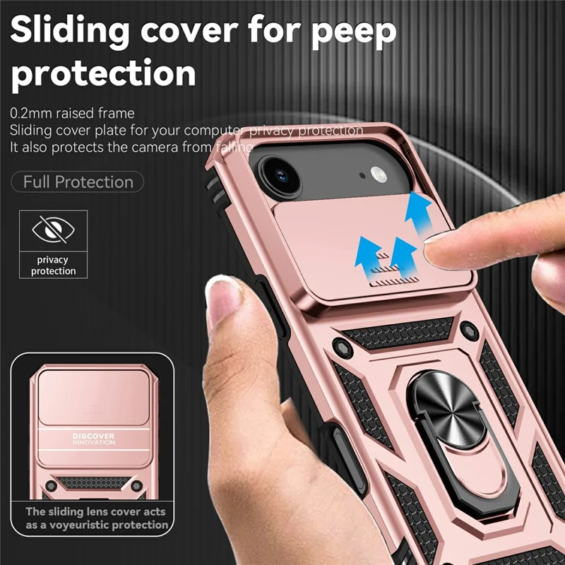 For iPhone Air Case PC + TPU Phone Cover with Lens Protection Kickstand - Rose Gold