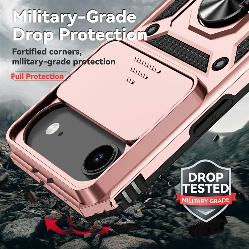 For iPhone Air Case PC + TPU Phone Cover with Lens Protection Kickstand - Rose Gold