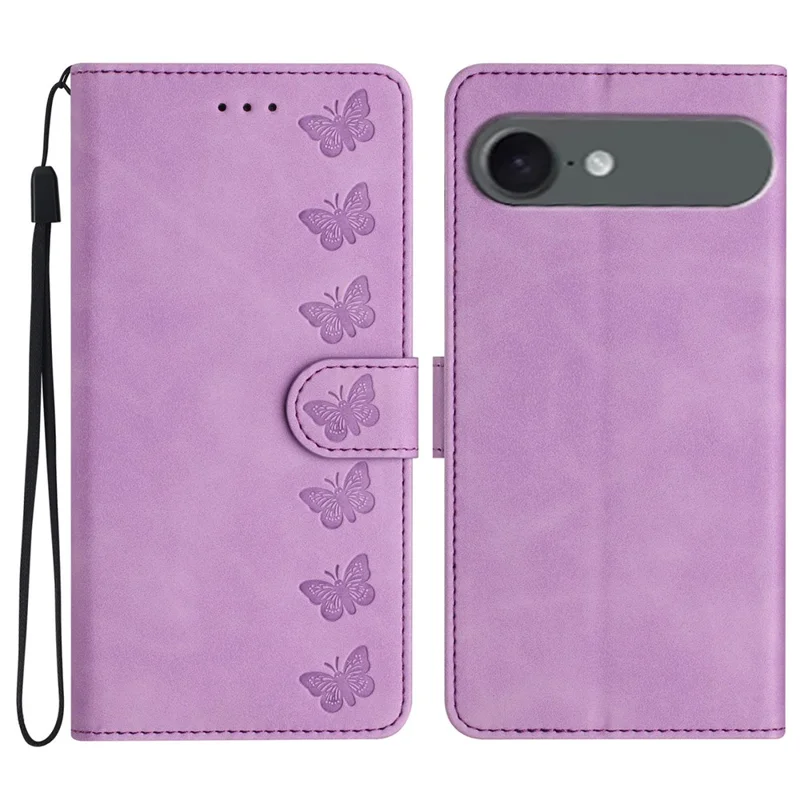 For iPhone 17 Air Case Imprinted Butterfly Leather Wallet Phone Cover with Hand Strap - Purple