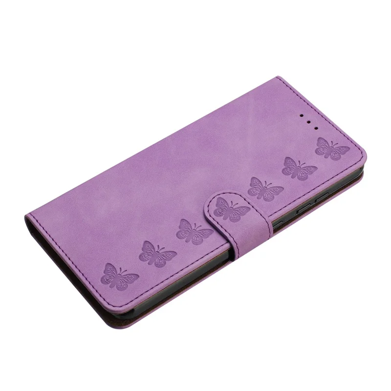 For iPhone 17 Air Case Imprinted Butterfly Leather Wallet Phone Cover with Hand Strap - Purple