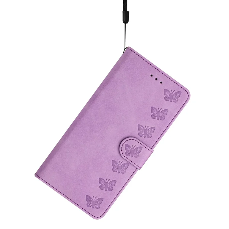 For iPhone 17 Air Case Imprinted Butterfly Leather Wallet Phone Cover with Hand Strap - Purple