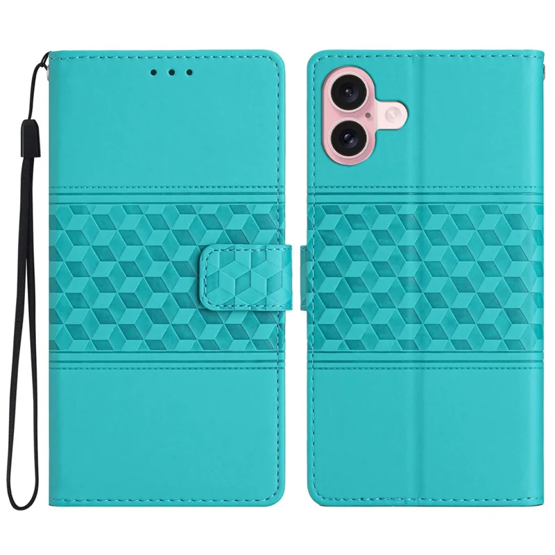 For iPhone 17 Case Rhombus Leather Horizontal Flip Phone Cover with Wrist Strap - Sky Blue