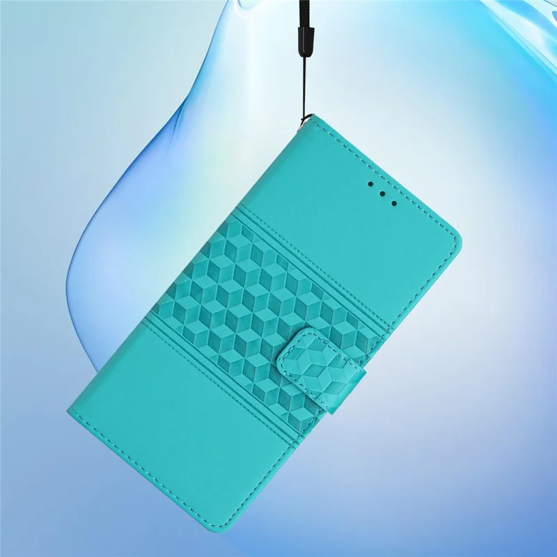 For iPhone 17 Case Rhombus Leather Horizontal Flip Phone Cover with Wrist Strap - Sky Blue