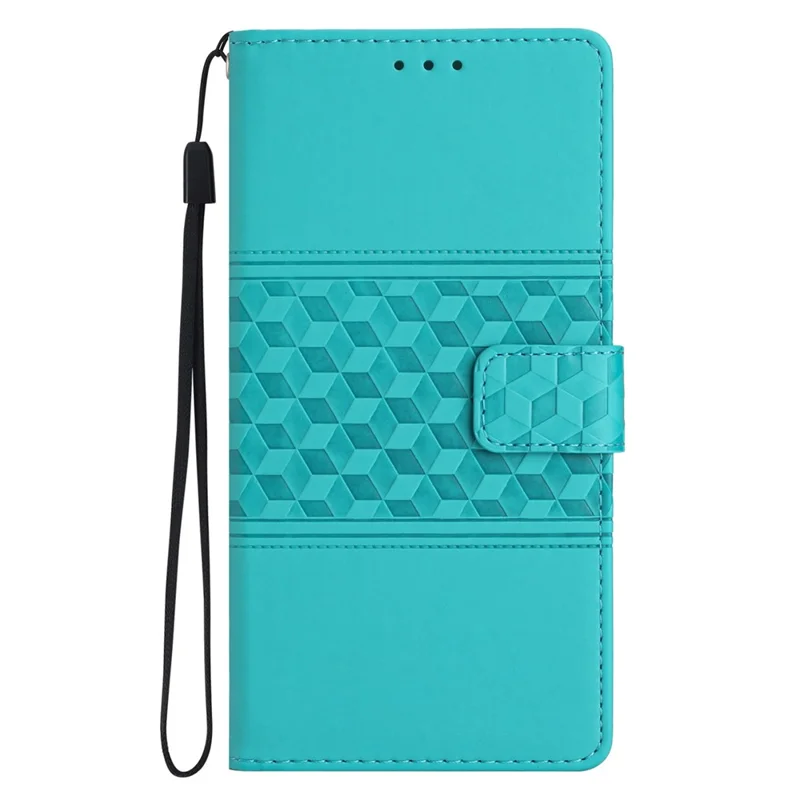 For iPhone 17 Case Rhombus Leather Horizontal Flip Phone Cover with Wrist Strap - Sky Blue