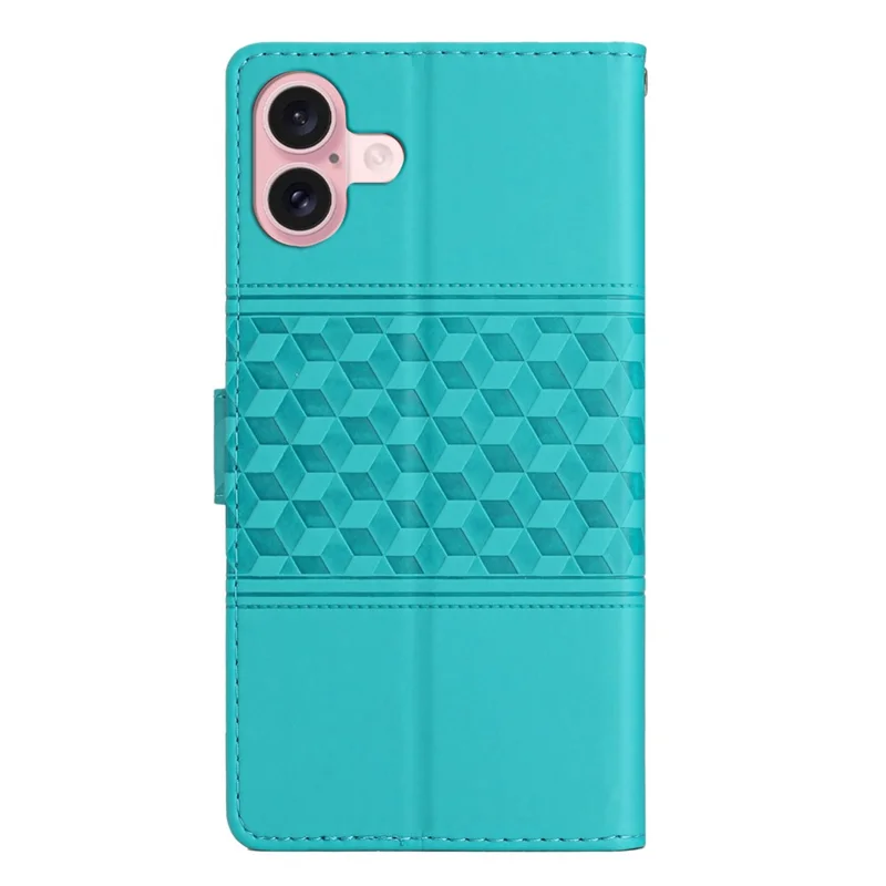 For iPhone 17 Case Rhombus Leather Horizontal Flip Phone Cover with Wrist Strap - Sky Blue