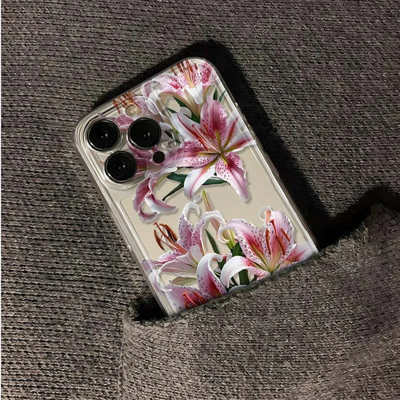 For iPhone 15 Pro Case Floral Lily Pattern TPU Phone Cover