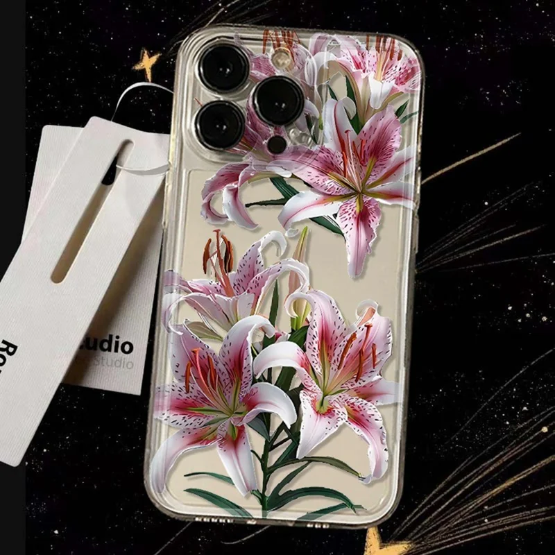 For iPhone 15 Pro Case Floral Lily Pattern TPU Phone Cover