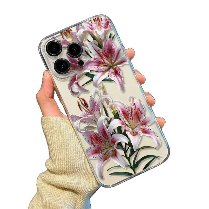 For iPhone 15 Pro Case Floral Lily Pattern TPU Phone Cover
